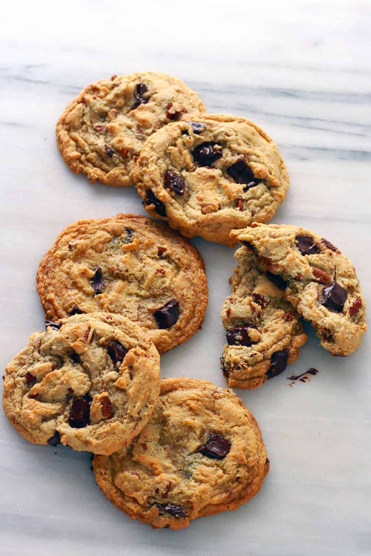 chocolate chip cookies on a marble counter