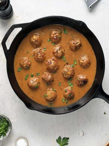 vegan swedish meatballs in a pan